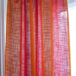 Curtain Single Panel Orange Red Loose Weave Drapery, Semi Sheer Vintage Net Curtain Retro Swedish #5-52-6
