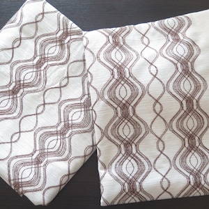 Long Woven Curtain Panels Set of 2, Off White Brown Weaves 70s style Home Interior #5-32-27