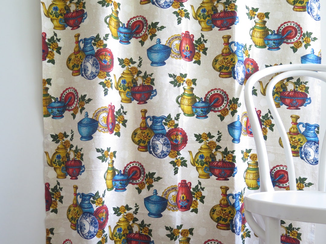 Curtain Panels Set of 2 Cotton Fabric Kitchen Curtains With Bright ...