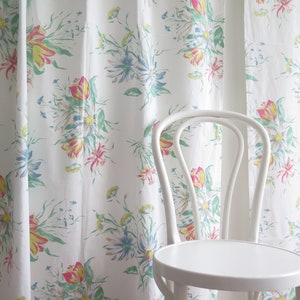 Floral Curtain Panels Set of 2 Cotton Curtains White Floral Summer Curtains, Scandinavian #4-73-21