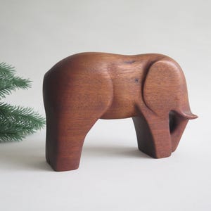 Wooden Elephant Figurine, Hand carved Vintage Elephant Statuette #369-30