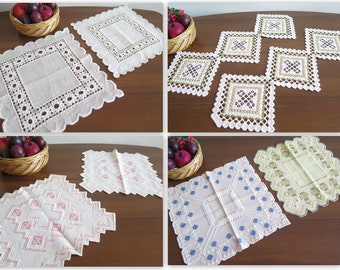 Vintage Embroidered Table Napkins, Swedish Retro Embroidery Scandinavian Small Table Cloth #4-30-3