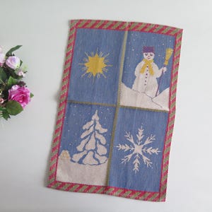 Ekelund Tea Towel, Woven Cotton Swedish Kitchen towel, Snowman Winter Scene, Unused #5-51-6