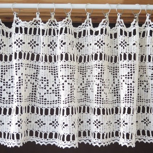 Long Curtain Crochet Valance Vintage Floral Window Curtain, Hand Crochet Curtain #4-52-49