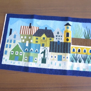 Woven Wool Decor, Town Houses Tapestry Flamsk Flemish Handwoven Decor, Signed, Scandinavian Vintage Swedish #4-42-43