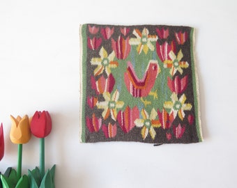 Vintage Woven Decor Unframed Hand woven Decor Pink Flowers Bird Scandinavian Vintage Flamsk Flemish Floral Decor #4-09-15