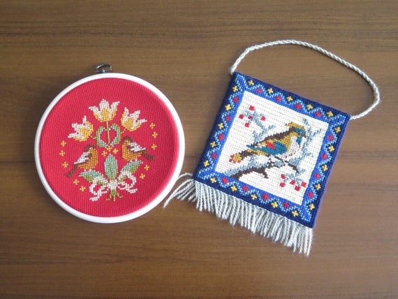 刺繍入り壁掛け装飾 スウェーデン製 ヴィンテージ スカンジナビア風 壁 