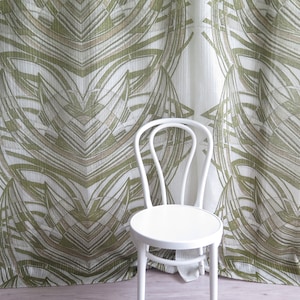 Green Long Curtains, Set of 2 panels, Semi sheer, White Green Abstract Pattern Curtains, Scandinavian #5-20-13
