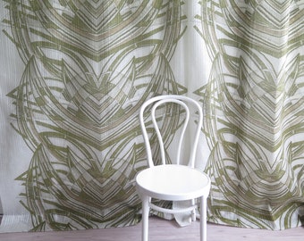 Green Long Curtains, Set of 2 panels, Semi sheer, White Green Abstract Pattern Curtains, Scandinavian #5-20-13
