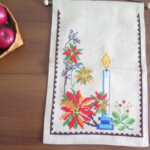 Christmas Wall Hanging Swedish Embroidered Scandinavian Christmas Wall Decor, Candle Flowers #4-45-57