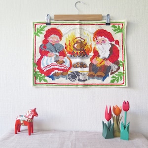 Christmas Wall Hanging Gnomes Granddad Grandma Fireplace Swedish Embroidered Scandinavian Christmas Wall Decor #4-27-18