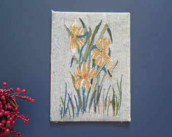 Woven Decor Hand woven Decor Daffodils Flowers, Vintage Scandinavian Flemish Floral Decor #4-72-19