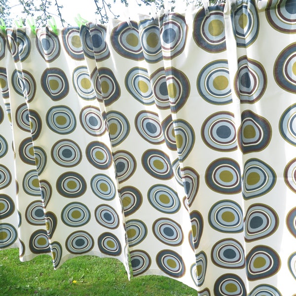 Long Curtain Panels, Set of 2, each panel: 142 x 140 cm / 55.9 inch x 55.1 inch, Brown Green Blue Circles Cotton Fabric #3-26