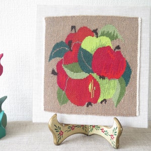 Woven Wool Decor Framed Vintage Swedish Tapestry Red Green Apples Flamsk Flemish Handwoven Decor Traditional Scandinavian #3-32