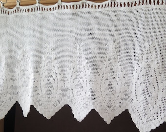 Crochet Curtain Valance Swedish Crocheted Window Curtain Valance, Fern Pattern Handmade Crochet Curtain #4-61-1