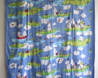 Moomin Double Sided Single Duvet Cover by Finlayson Finnish Vintage Blue Cotton Scandinavian, Moomin Fishing #5-44-9