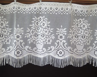 Tenda a manto in pizzo floreale con fiori, tenda per finestra vintage country chic con frange, uncinetto a macchina n. 5-21-20A