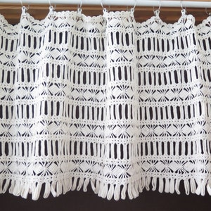 Crochet Valance with Loops, Light Beige Vintage Scandinavian Handmade Crochet Curtain #4-61-7