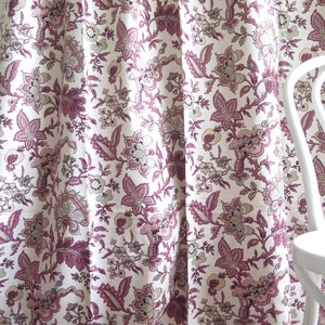 Floral Print Curtains, Set of 2 Long Thick Cotton Curtains, Burgundy Gray Drapes #5-14-21