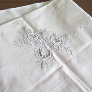 Embroidered Table Cloth Gray Cutwork Vintage Scandinavian #5-05-12