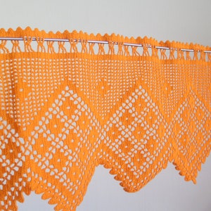 Orange Crochet Lace Curtain #3-51-6 193 x 38 cm 75.9 x 14.9 inch Crochet Curtain Valance Vintage Long Crocheted Filet Window Valance