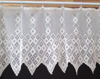 Gehaakt gordijnvolant, Scandinavisch handgemaakt geometrisch patroon beige gordijn #5-10-23