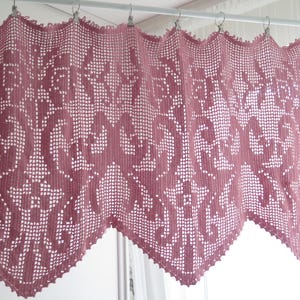 Crochet Valance Swedish Vintage Crocheted Pink Floral Curtain, Scandinavian #5-10-13