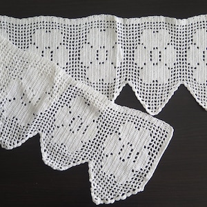 Crochet Valance White Floral Crochet Curtain, Vintage Handmade, Hand Crochet Scandinavian Curtain #5-29-13