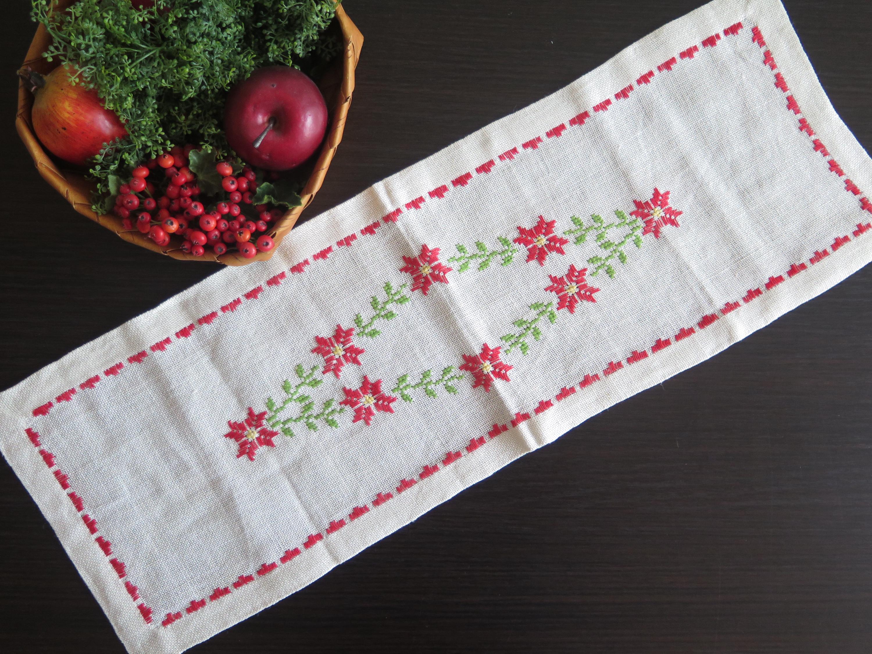 刺繍入り小テーブルクロス、花柄テーブルトッパー 2 枚セット、手刺繍