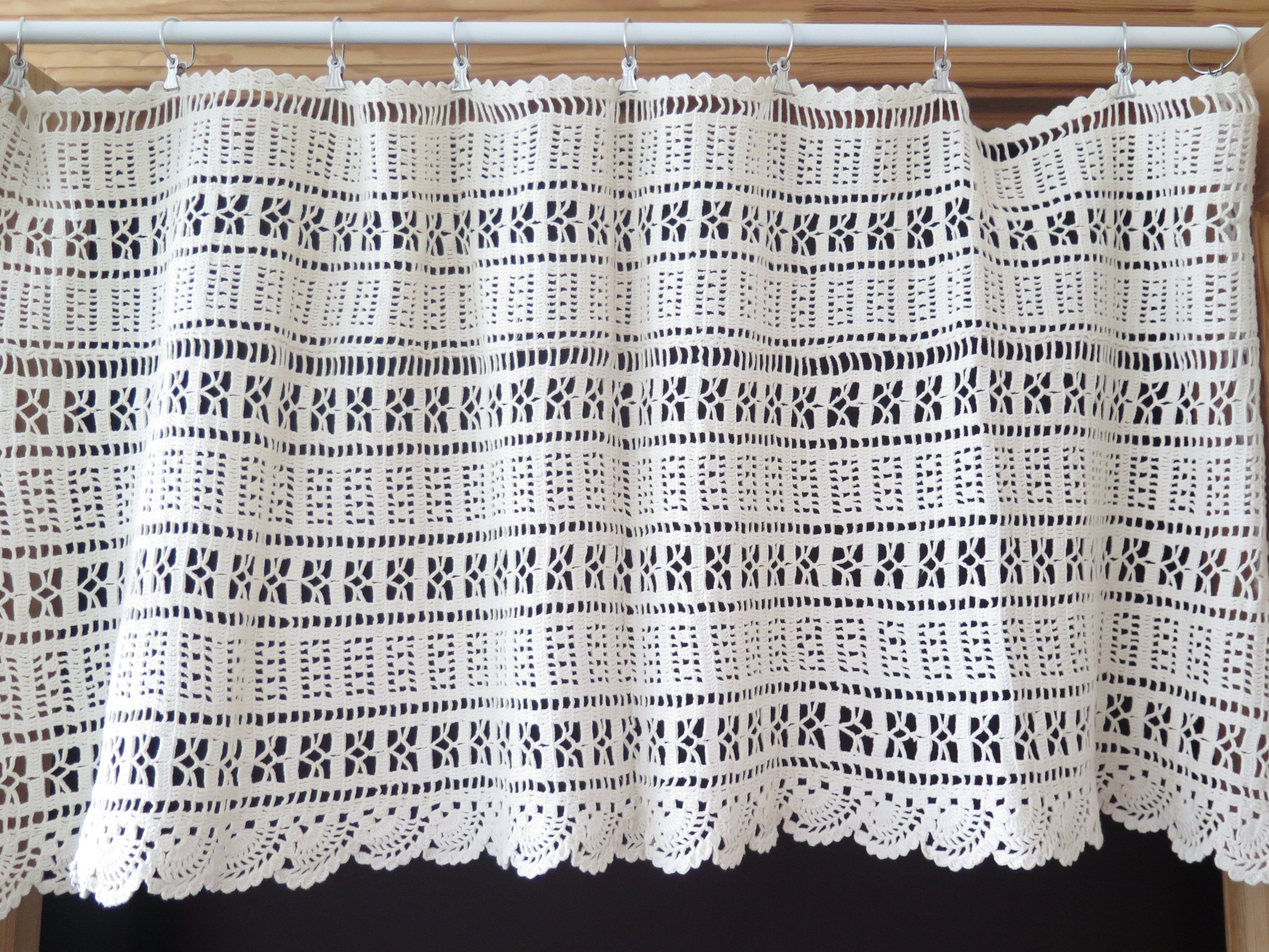 Crochet Valance Geometric Pattern Hand Crochet Window Curtain Vintage