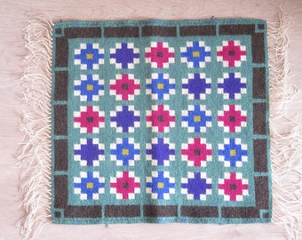 Hand Woven Decor Ornamented Blue Green Pink Tapestry Scandinavian Art Throw Decor Scandinavian #3-28-12-M