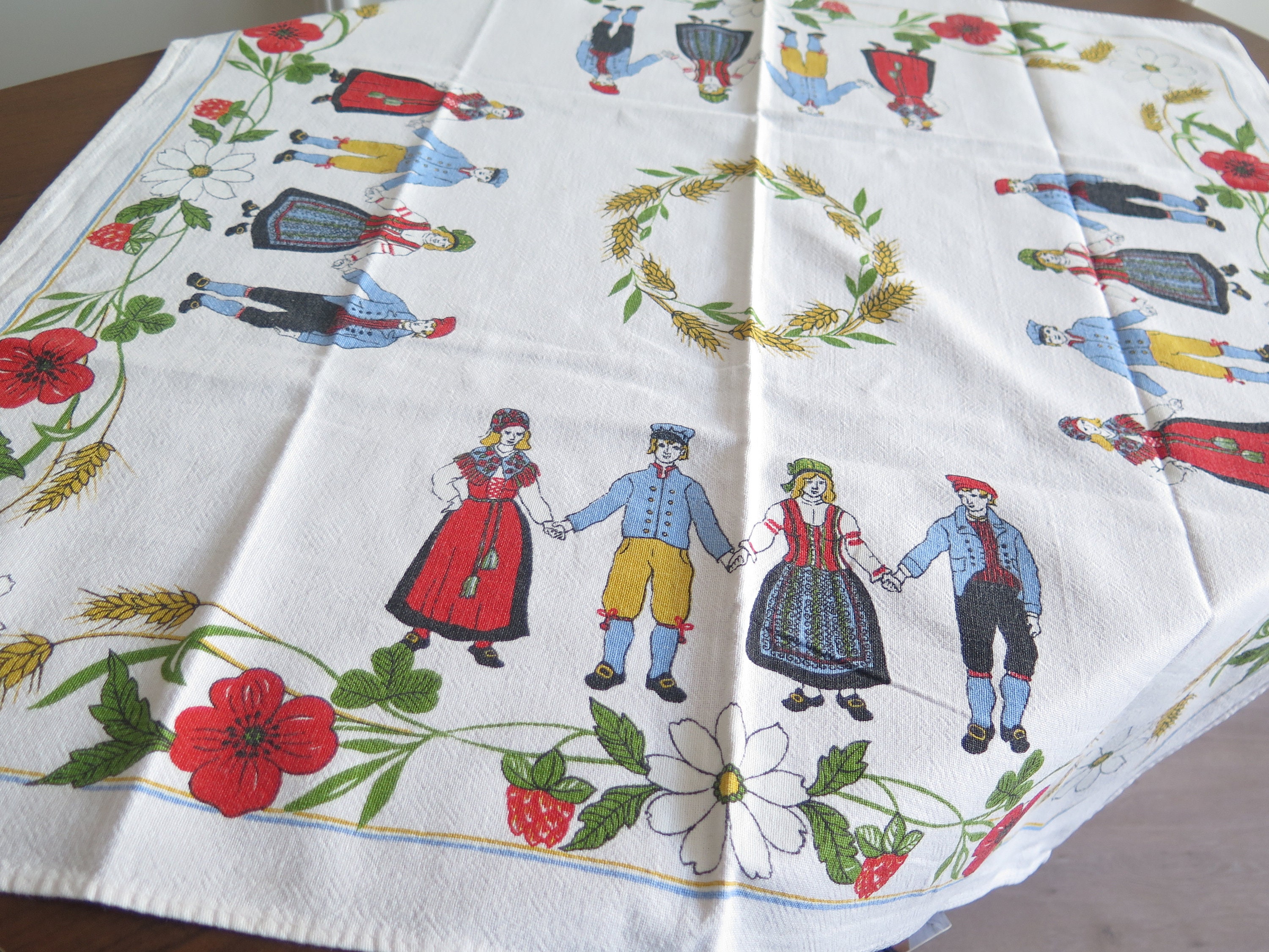 Table Cloth Folk Art People Scandinavian Folk Art Ethnic Floral