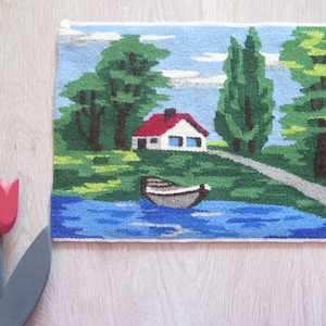 Vintage Swedish Woven Wool Decor Landscape Lake House Tapestry Flamsk Flemish Handwoven Decor Traditional Scandinavian #3-53-41