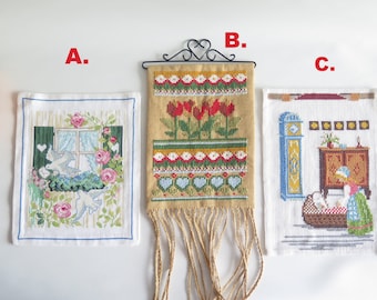 Embroidered Wall Hanging Vintage Swedish Embroidery, Handmade Scandinavian Wall Decor #4-75-42