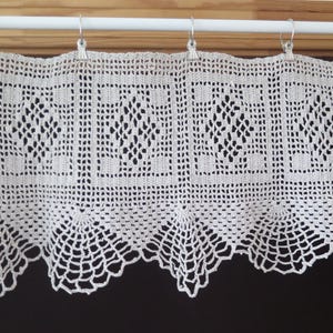 Crochet Valance, Gray Vintage Geometrical Valance, Scandinavian Handmade Curtain #4-68-18