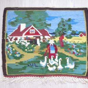 Vintage Handwoven Wall Decor Farmhouse Scene Flamsk Flemish Woven Wall Hanging Swedish Tapestry Scandinavian Decor #4-33-40