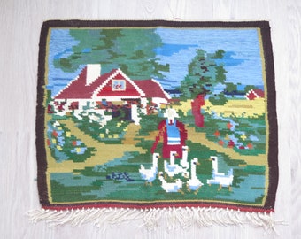 Vintage Handwoven Wall Decor Farmhouse Scene Flamsk Flemish Woven Wall Hanging Swedish Tapestry Scandinavian Decor #4-33-40