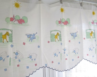 Valance for Kids Room, Farm Animals Sun Kitchen Nursery Curtains Vintage #5-01-19
