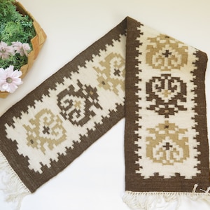 Wool Woven Decor Table Runner Folk Art Brown Ornaments Handwoven in Greece Wool Table Decor #3-25-3