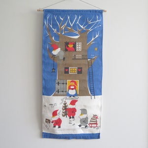 Jerry Roupe Christmas Wall Hanging Winter Scene Gnomes, Vintage Swedish Collectible Decor, Scandinavian Christmas #5-39-27