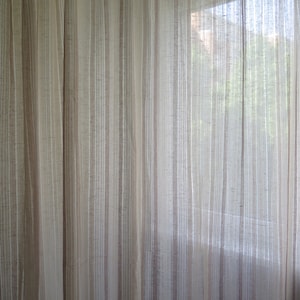 Woven Curtains 2 panels, Beige White Brown Semi Sheer Net Curtains, Long Striped Curtains #5-22-10
