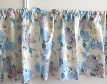 Vintage Floral Valance, Wide Cotton Valance, Blue Flowers #4-71-10