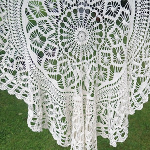 Round Crochet Table Cloth Handmade Table Cloth, Shabby Country Scandinavian Home Decor #4-50-15