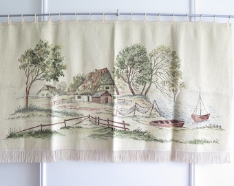 Wall Hanging Landscape Tapestry Woven Gobelin Wall Hanging Weaving Country Scene Lake Boats #4-18-26