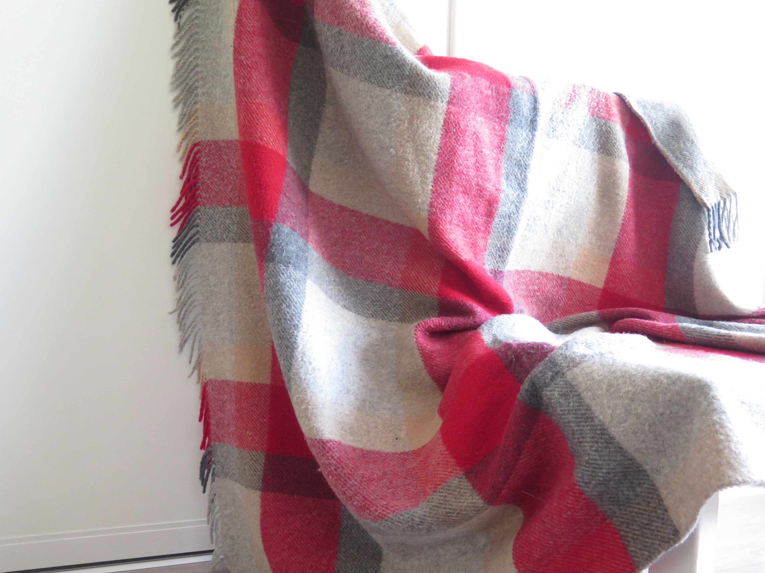 Red Gray Blanket Etsy Canada