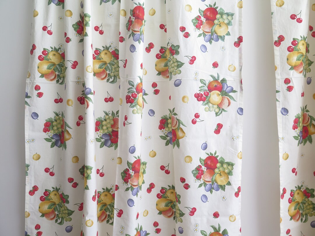Kitchen Curtains Set of 2, Fruits Berries Swedish Vintage Cotton ...