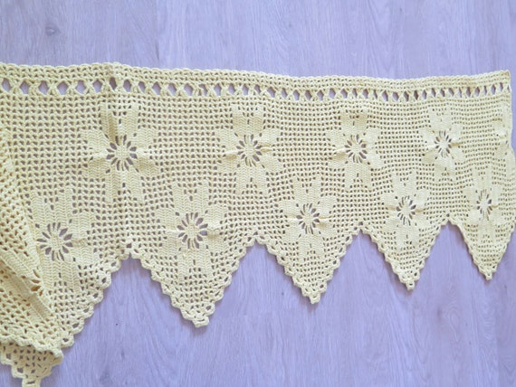 Orange Crochet Lace Curtain #3-51-6 193 x 38 cm 75.9 x 14.9 inch Crochet Curtain Valance Vintage Long Crocheted Filet Window Valance