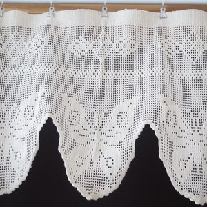 Crochet Curtain Vintage Valance w Butterflies, Scandinavian Handmade Floral Crochet Curtain #4-68-6