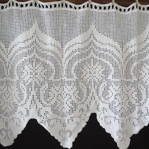 Crochet Curtain Valance Vintage Window Valance Ornamented, Scandinavian Handmade White Crochet Curtain #5-21-20