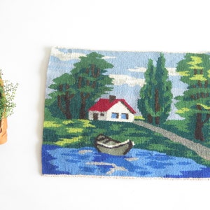 Woven Wool Decor Landscape Lake House Boat Tapestry Flamsk Flemish Handwoven Decor Traditional Scandinavian #4-42-37